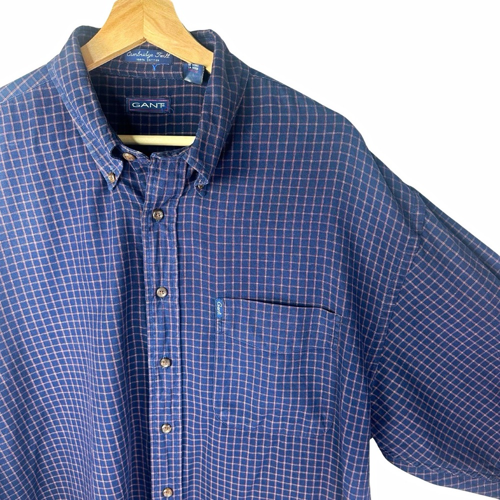 GANT Cambridge Twill Mens XL Blue Check Cotton Button-Down Long Sleeve Shirt